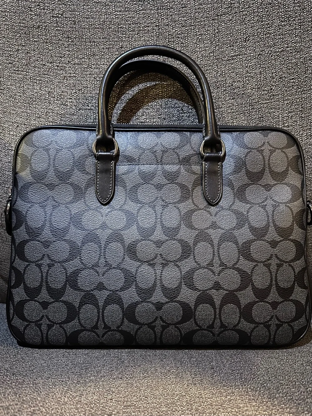 Coach Liam Slim Briefcase Laptop Bag Black/Charcoal Signature